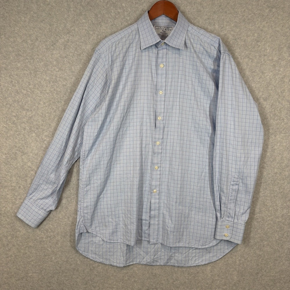 Charles Tyrwhitt Dress Shirt Mens 16.5/36 Blue Check Long Sleeve Button Up Dress
